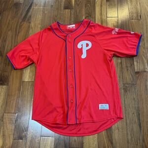 True Fan Philadelphia Phillies Men's Red Button-Down Jersey Size L